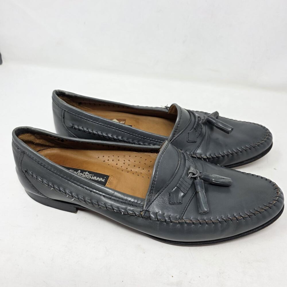 Stamati Mastroianni Loafers Mens Size 11.5 N Gray Leather Hand Made Italy Tassel